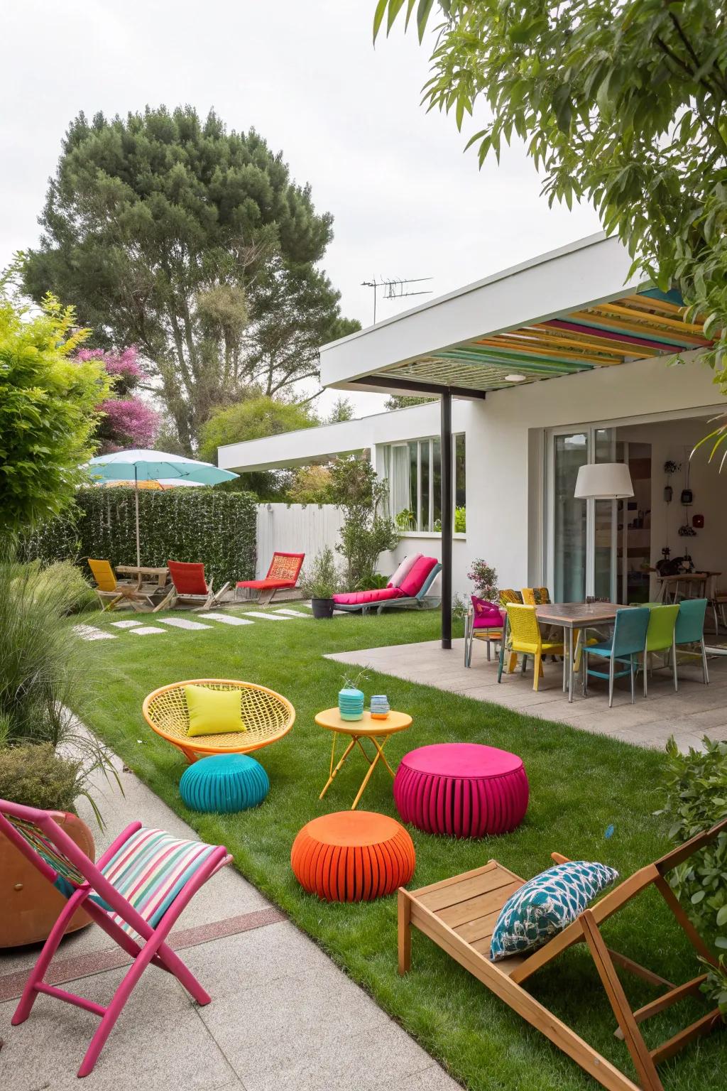 Brighten your backyard with creative splashes of hue.