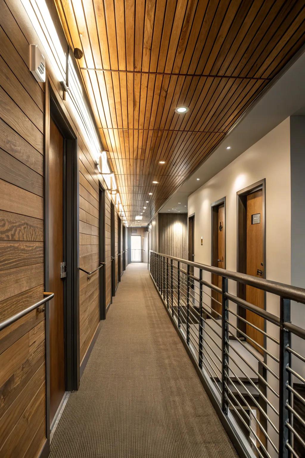 Contrasting textures enrich the hallway with depth and intrigue.