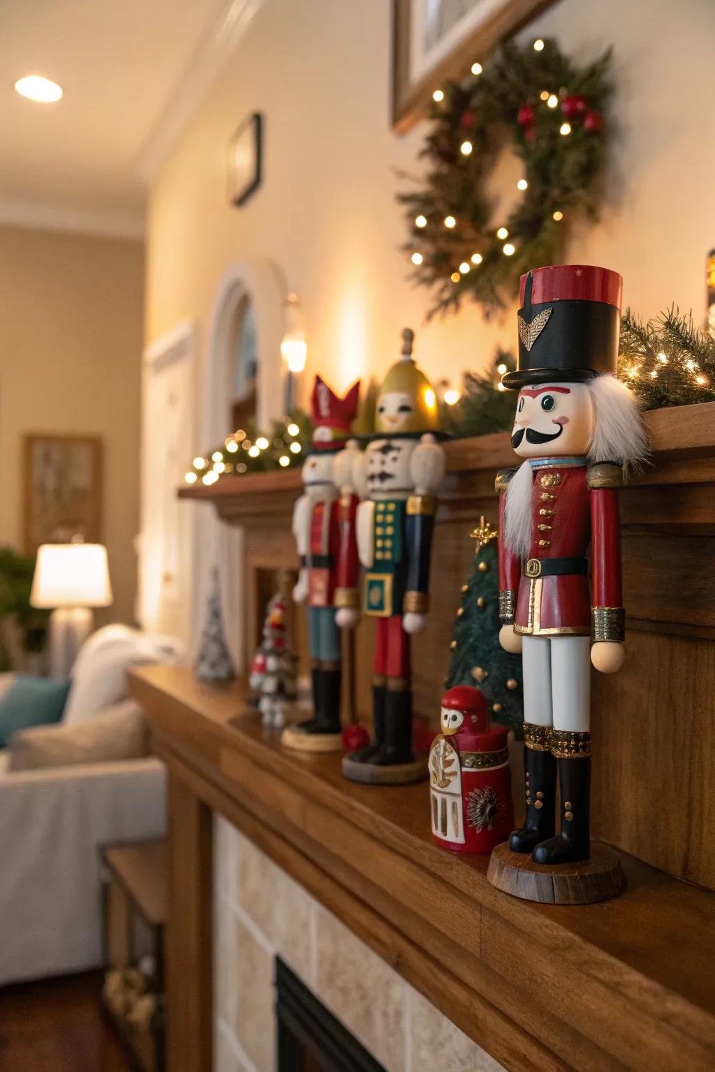 Timber nut figures convey playful tradition to holiday decor.