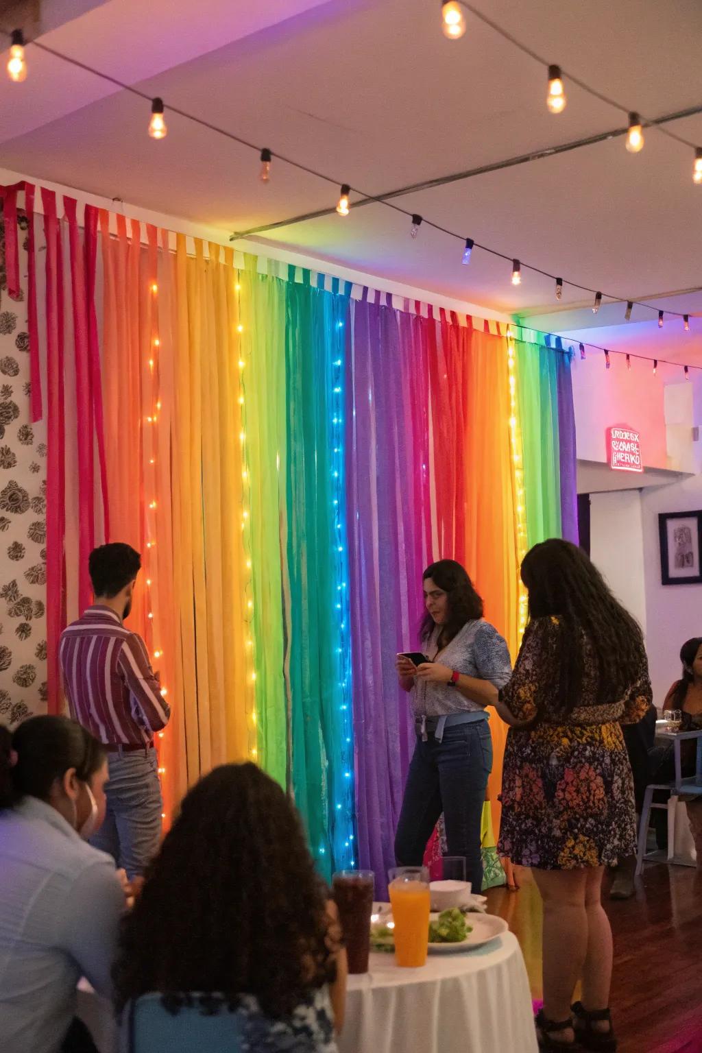 A banner backdrop serves as a vibrant and versatile party scene.