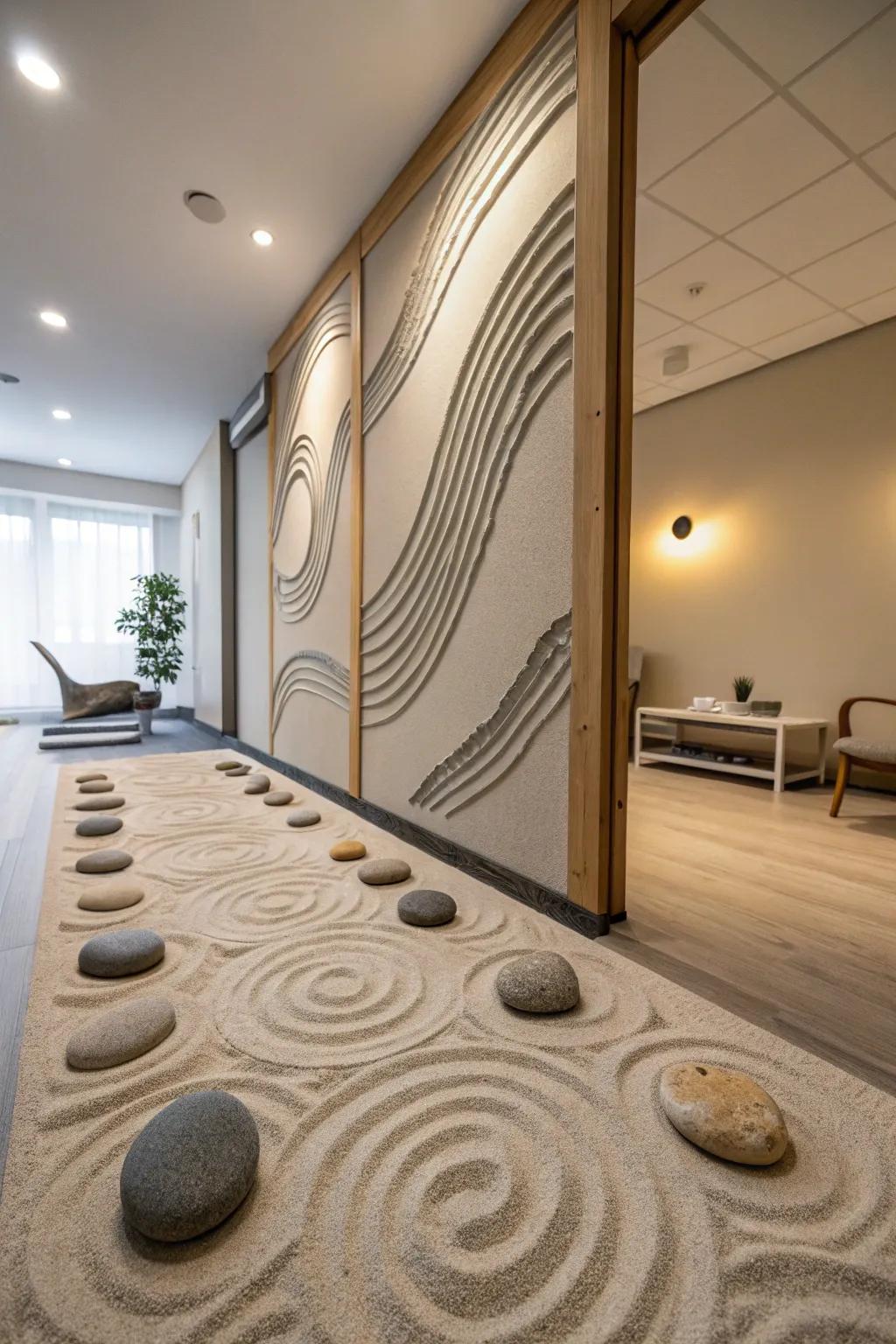 Find calm with a zen garden mural in your meditation room.