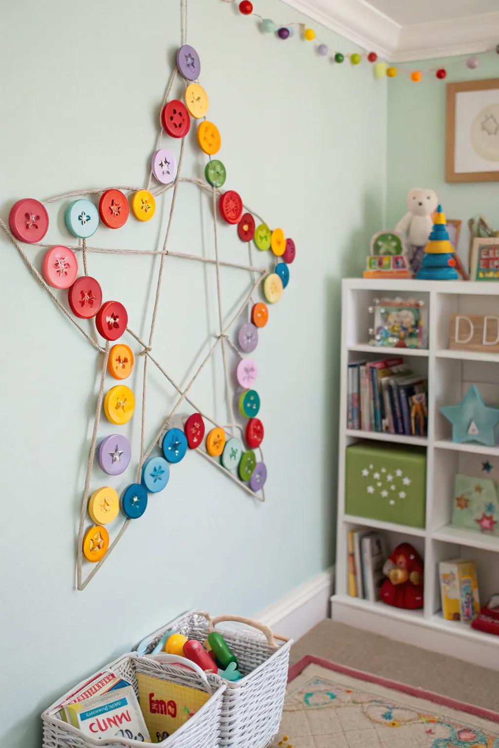 A playful button star wreath for a fun decor element.