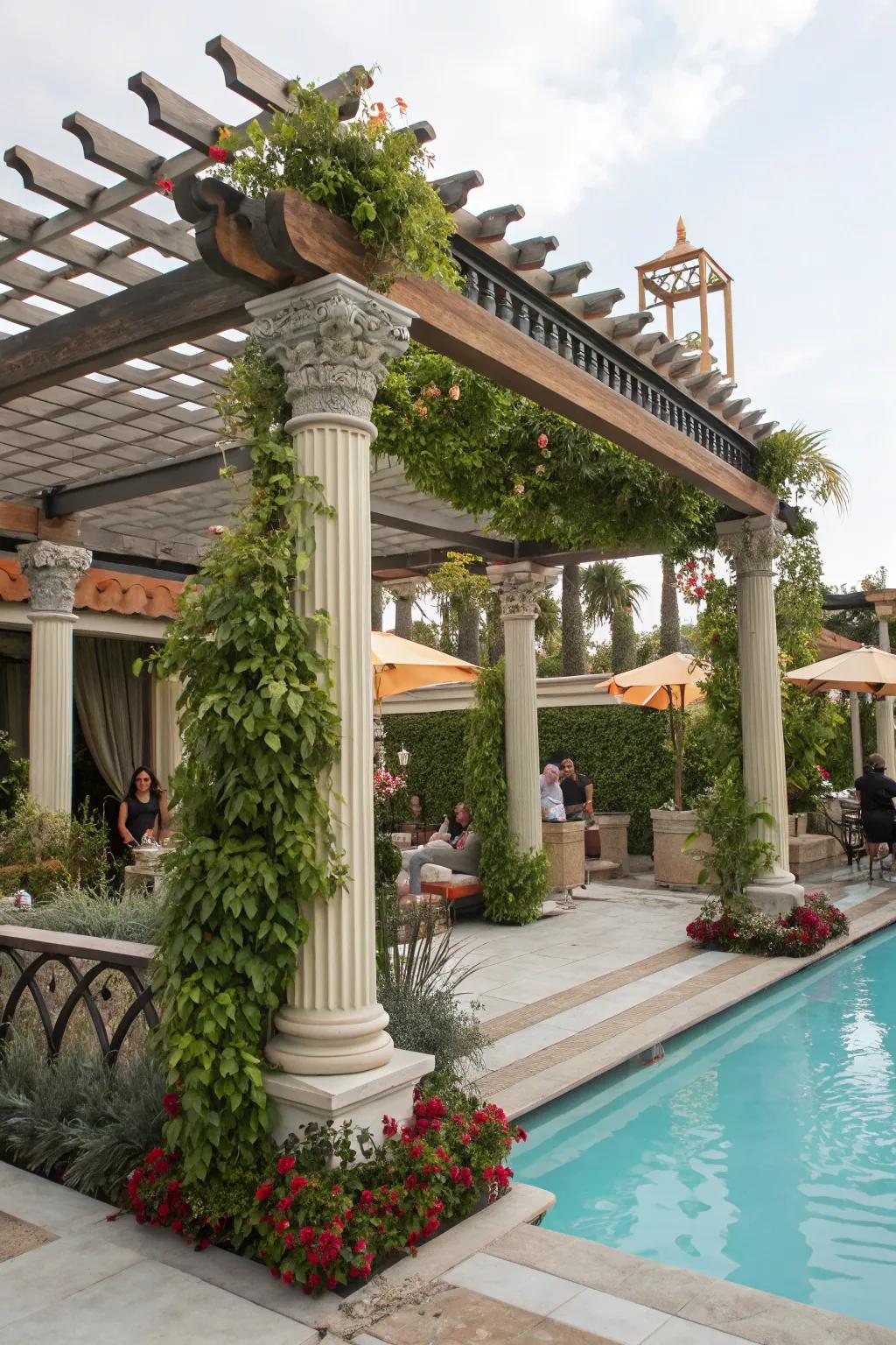 Eclectic pergola reflects personal style and appeal.