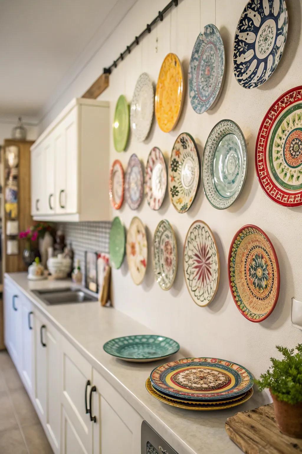 Integrate charm through a collection of decorative plates.