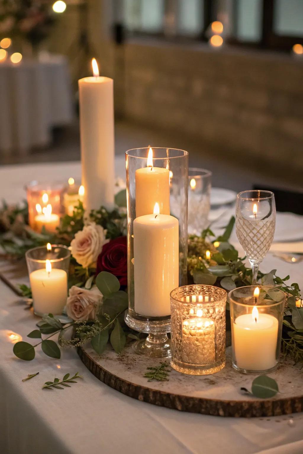 Candlelit centerpiece creating a romantic atmosphere.