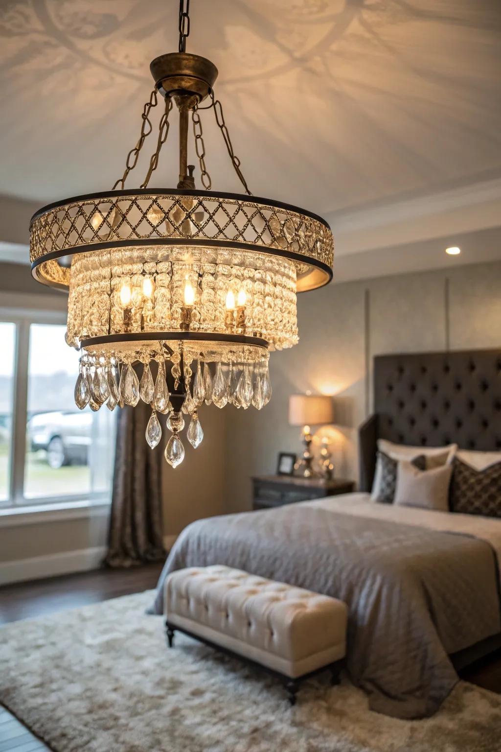 Statement lighting adds drama and focus to your bedroom.