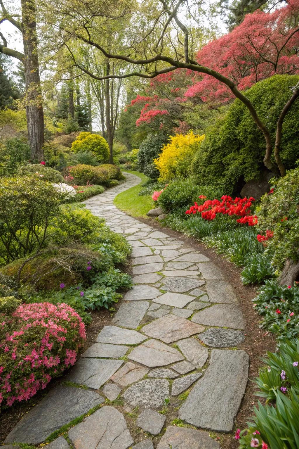 A cobblestone path celebrating the magnificence of seasonal transformations.