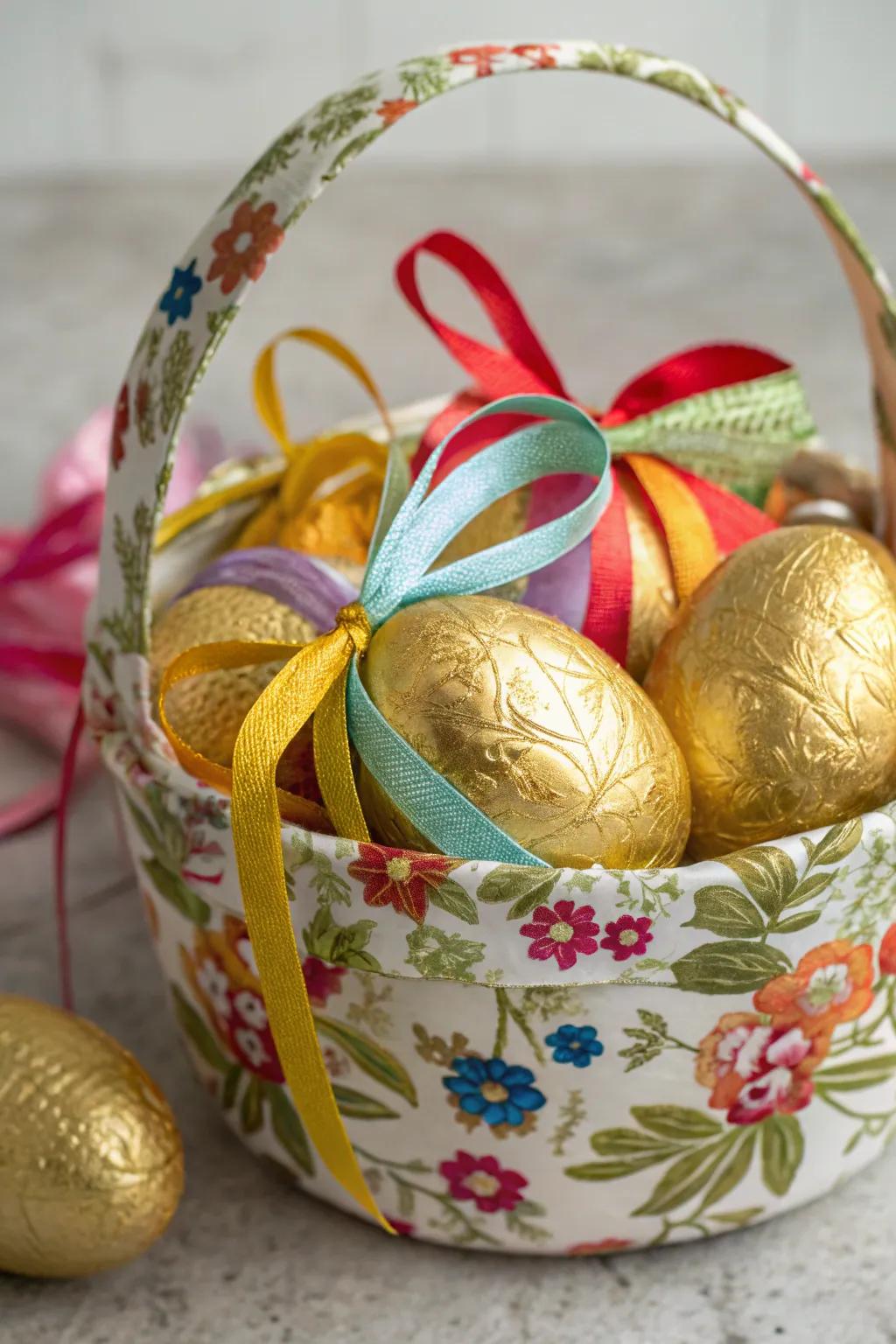 Gilded eggs with band wraps bring a celebratory flair to Easter.