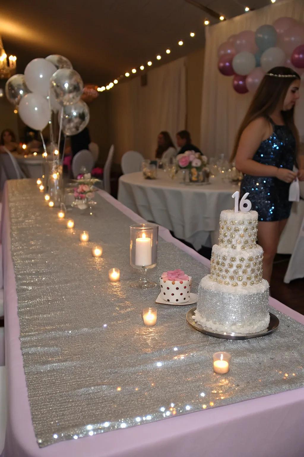 A glamorous table runner that adds sparkle and sophistication.