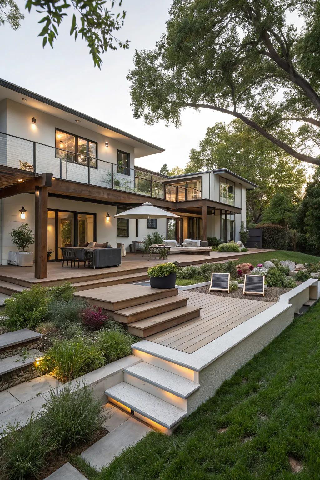 Elevate your design with multi-tiered outdoor spaces.