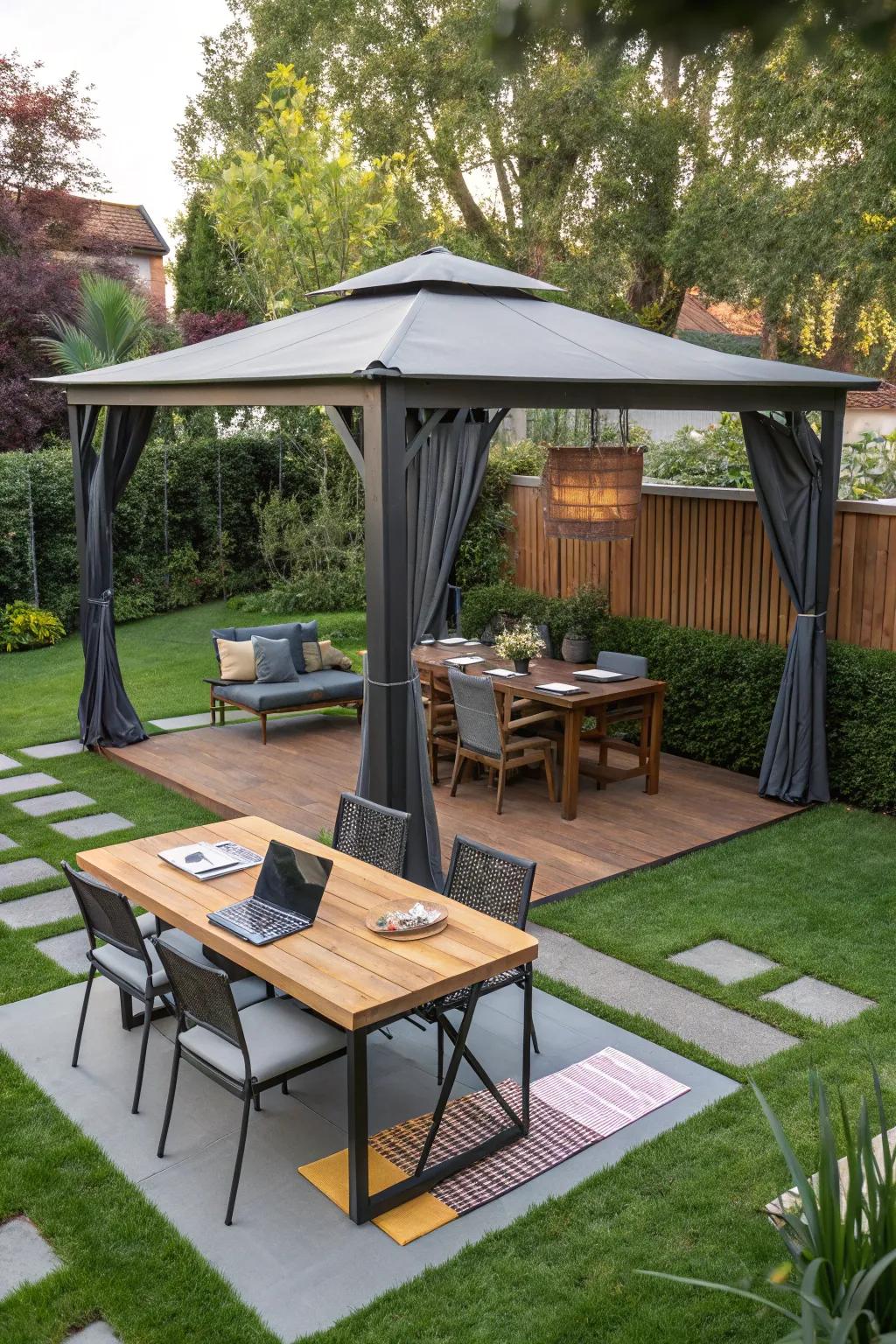 A multi-functional gazebo designed for diverse outdoor activities and relaxation.