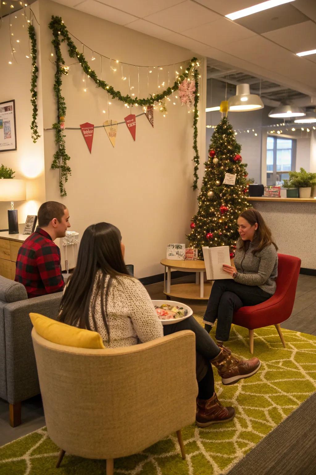 Gather around for warmth and tales in the storytelling corner.