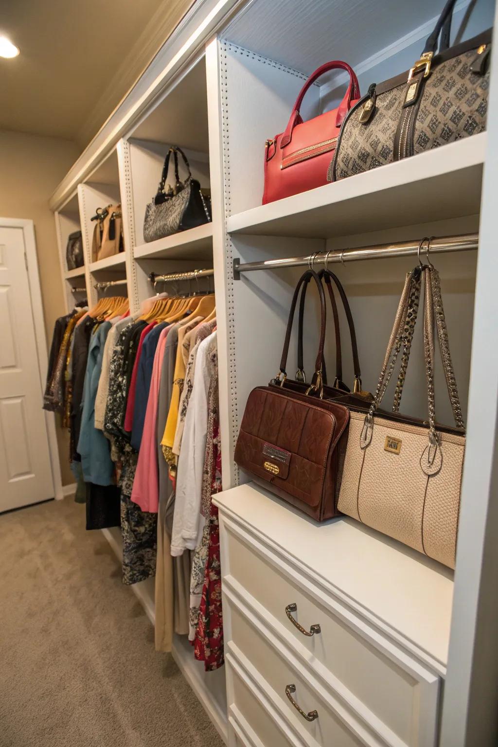 A dedicated nook makes your purse collection feel curated and accessible.