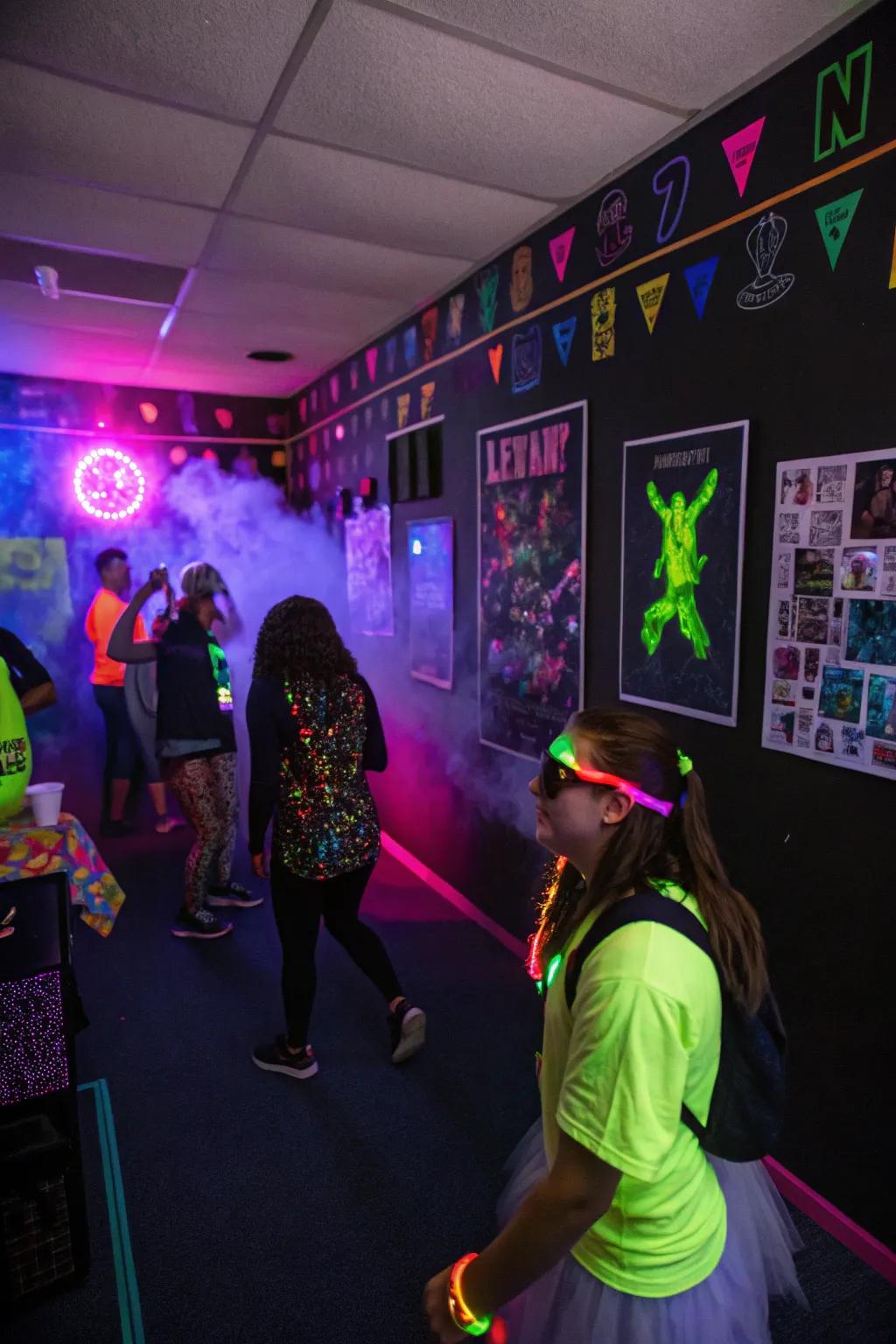 Glowing decor creates a lively and unique party atmosphere.