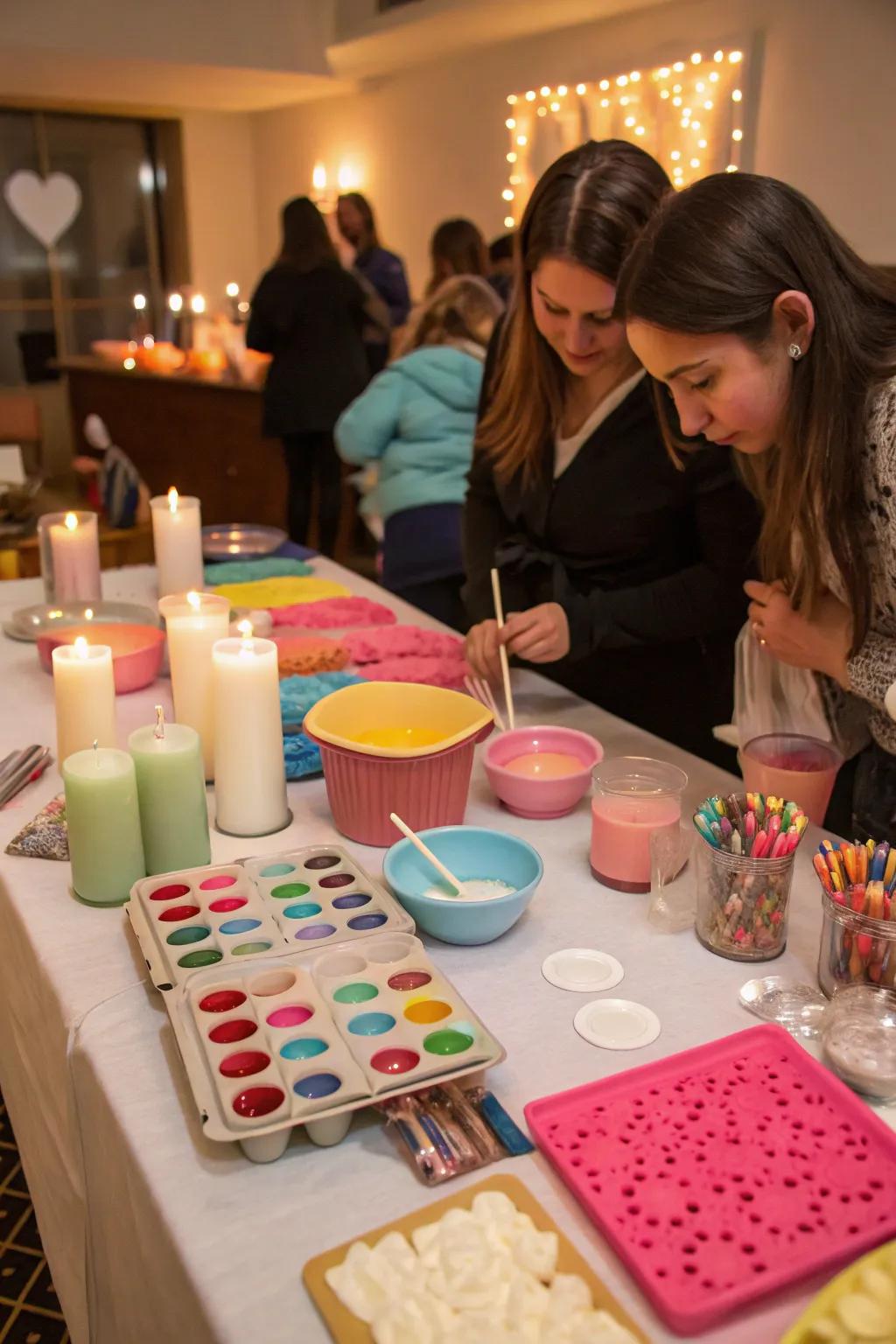 Interactive station with DIY candle-making setup.