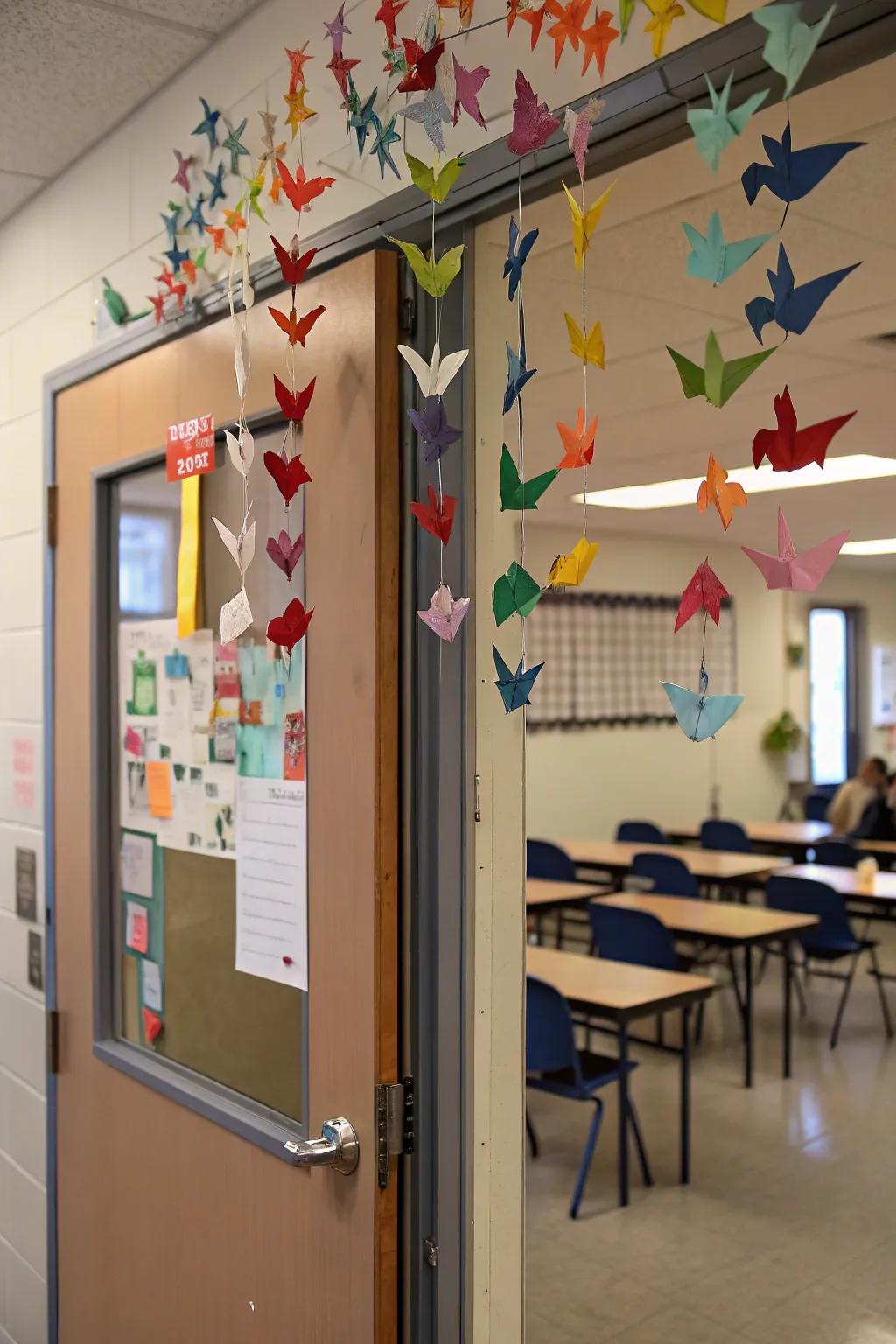 A Feathered Friends door display, celebrating community spirit.