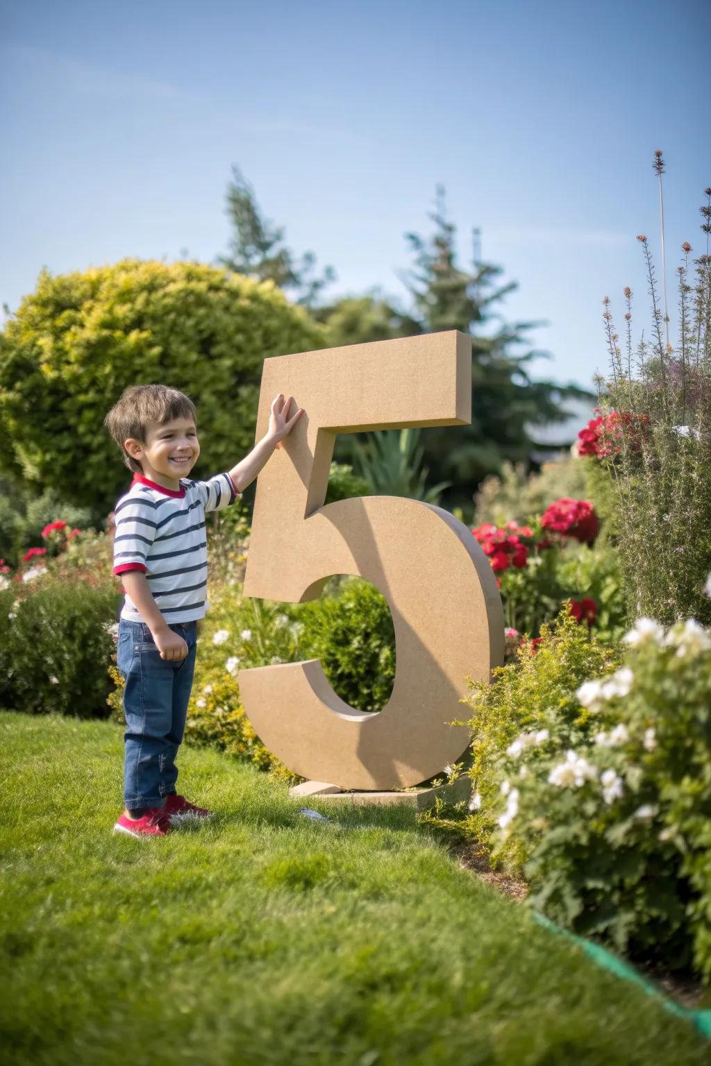 An oversized number 5 makes a bold impact in birthday snapshots.