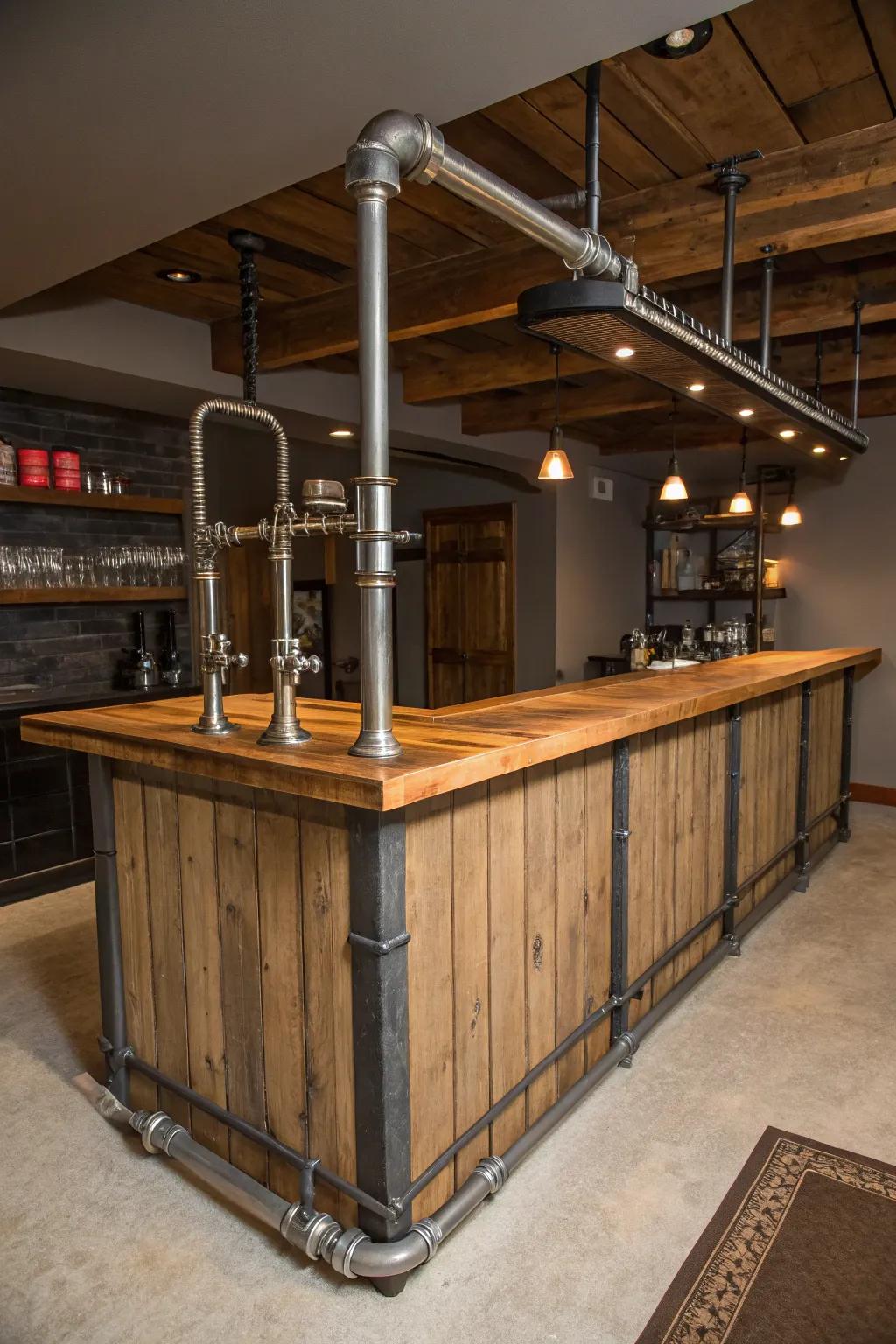 Industrial elements bring a rugged sophistication to your bar.