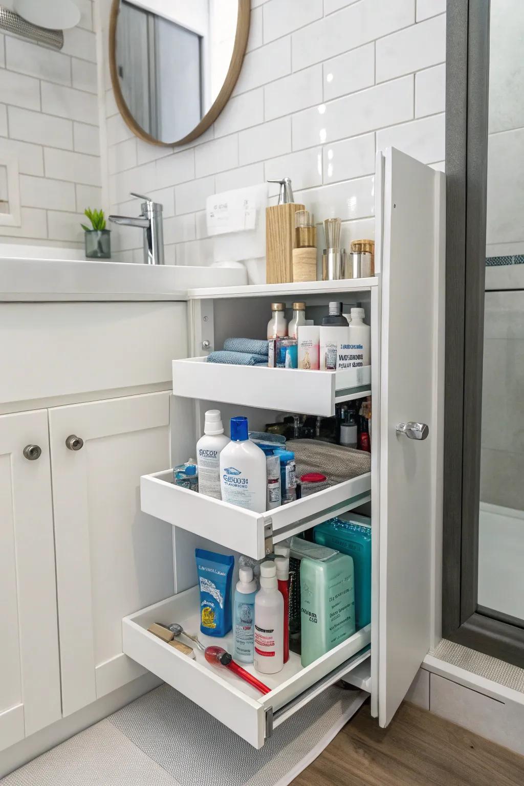 Pull-out shelves bring everything within easy reach.