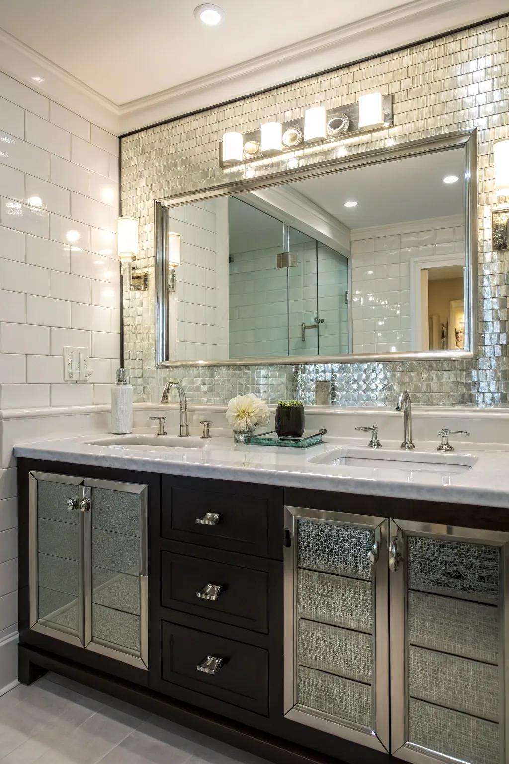 A glass backsplash enriches with refined, modern flair.