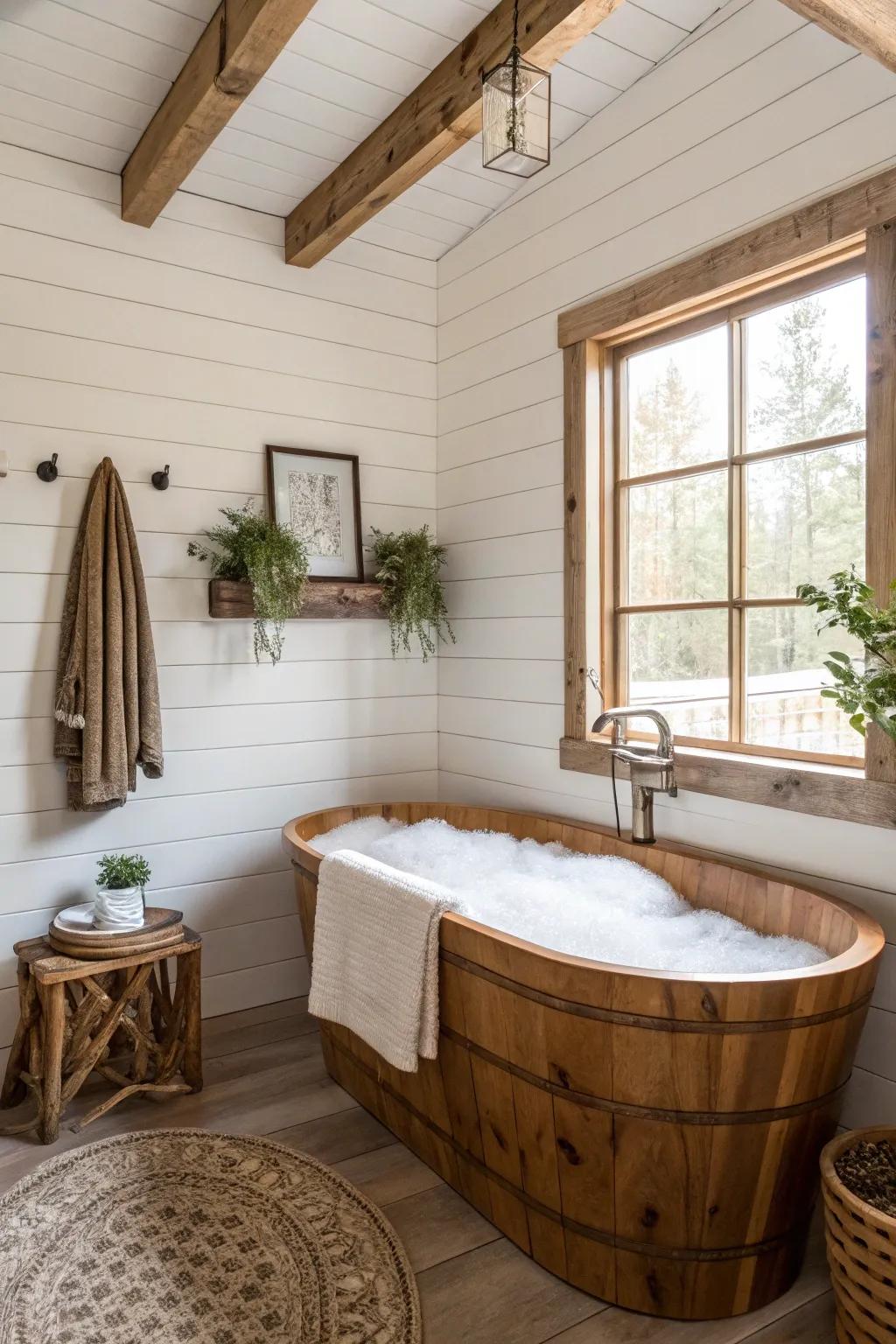 Horizontally stacked planks infuse your bathroom with country-inspired appeal.