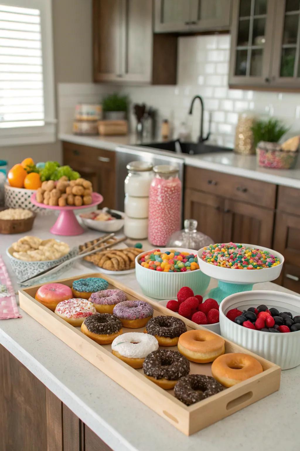 A delightful donut station brimming with boundless possibilities.