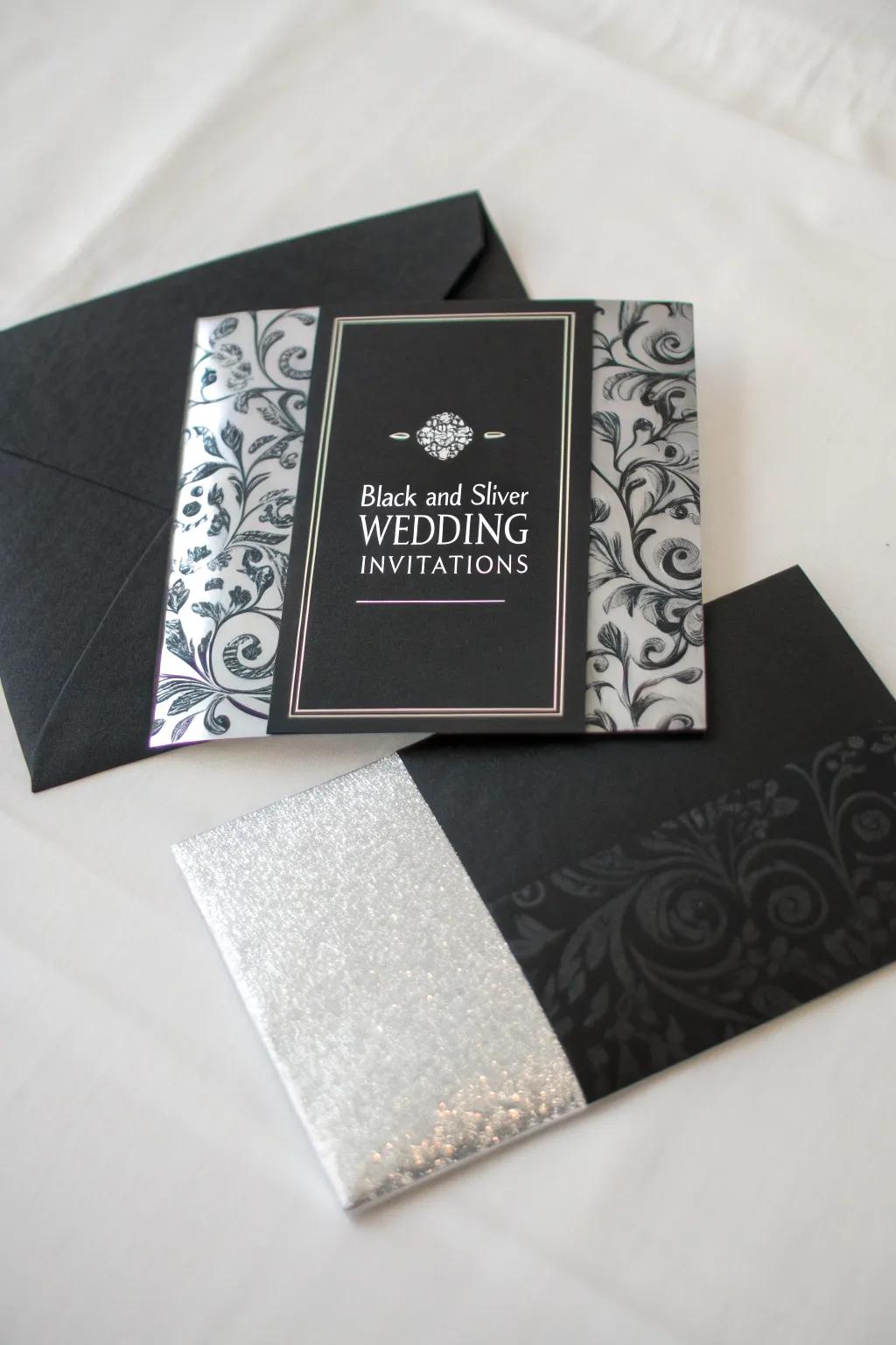 Exquisite wedding notices in ebony and argent.