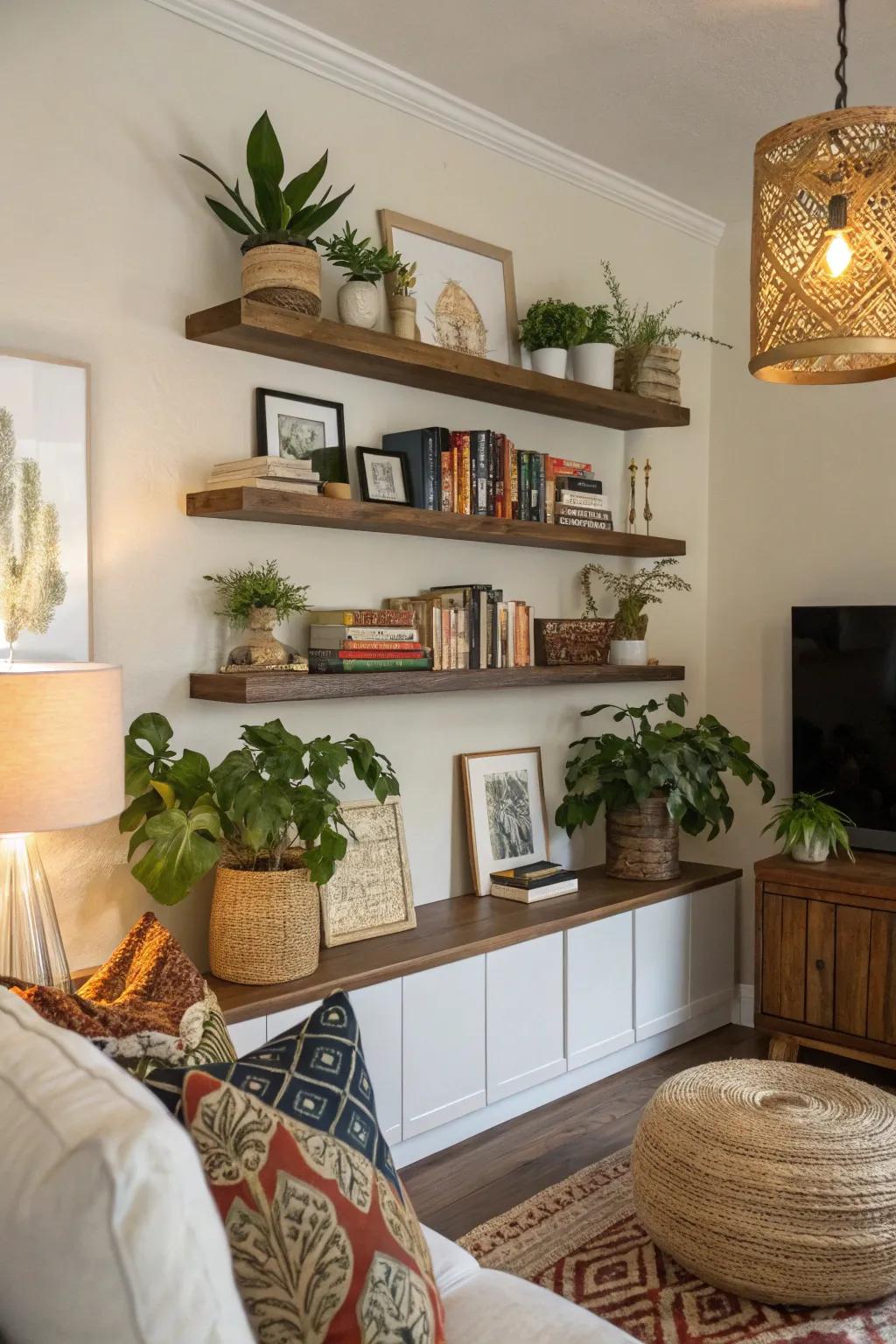Introduce dimension and allure with floating ledges.