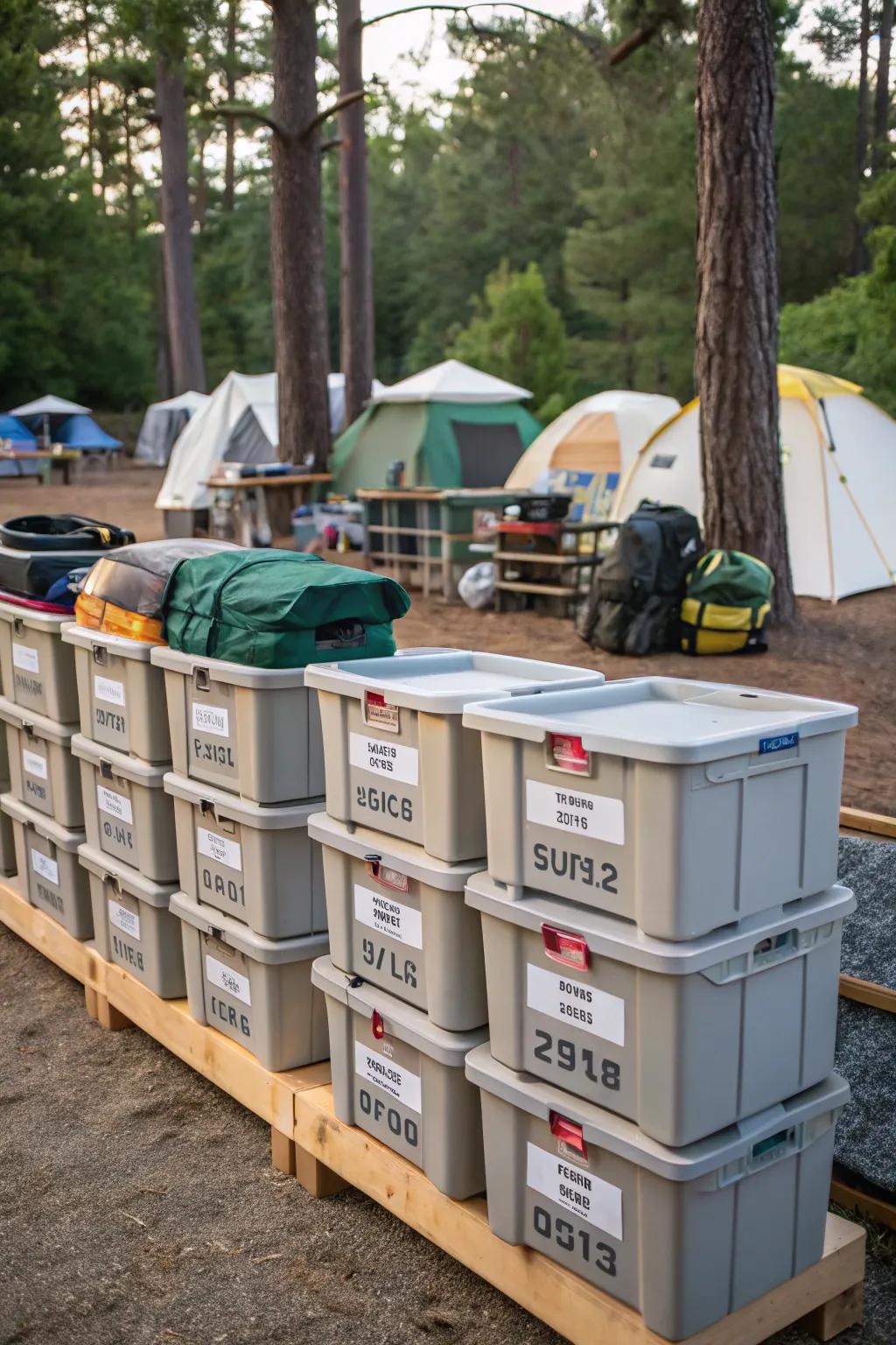 Maintain the cleanliness of your outdoor cooking area by using marked storage containers.