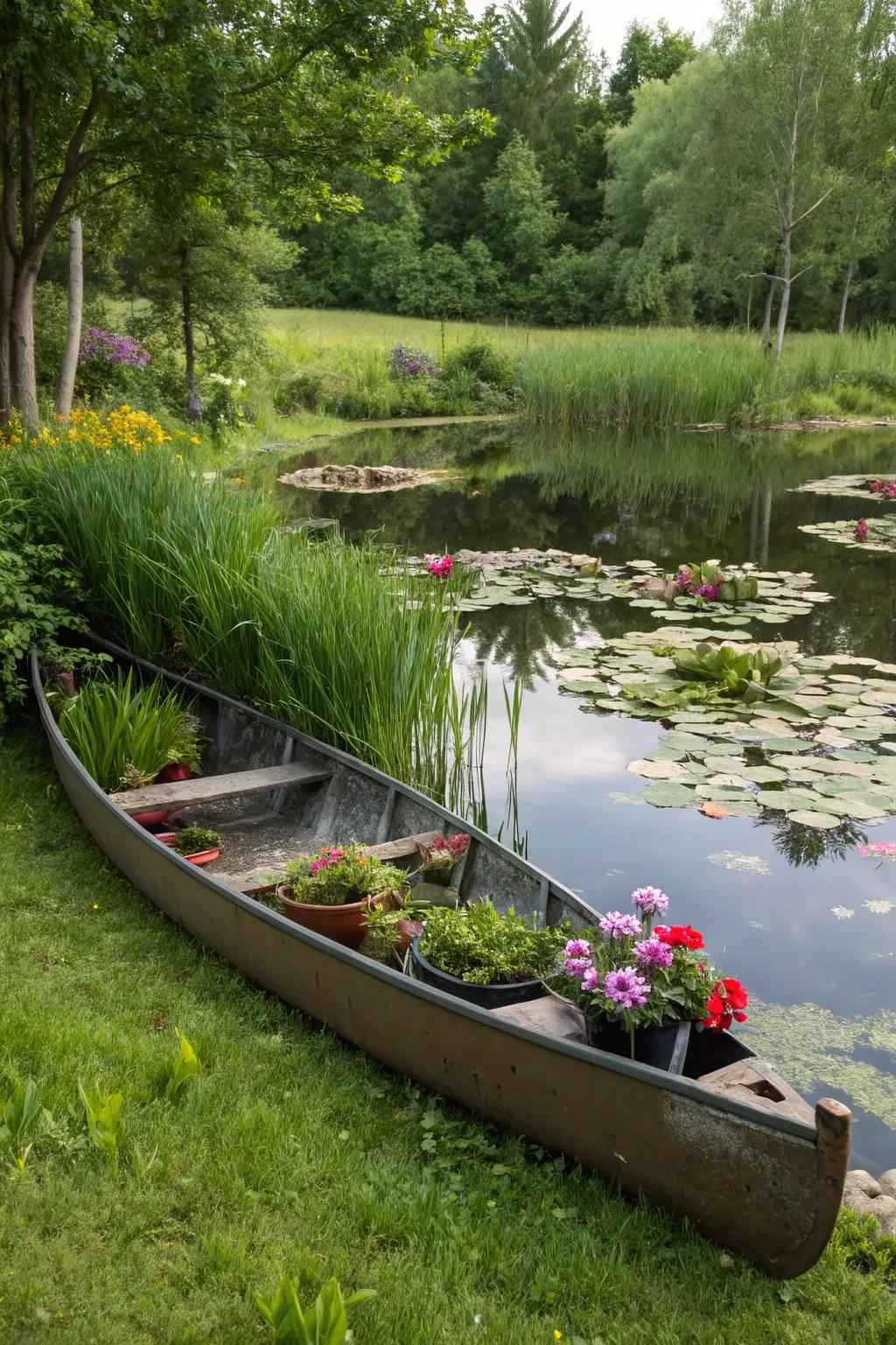 Enhance your garden's natural beauty by positioning your planter near water.