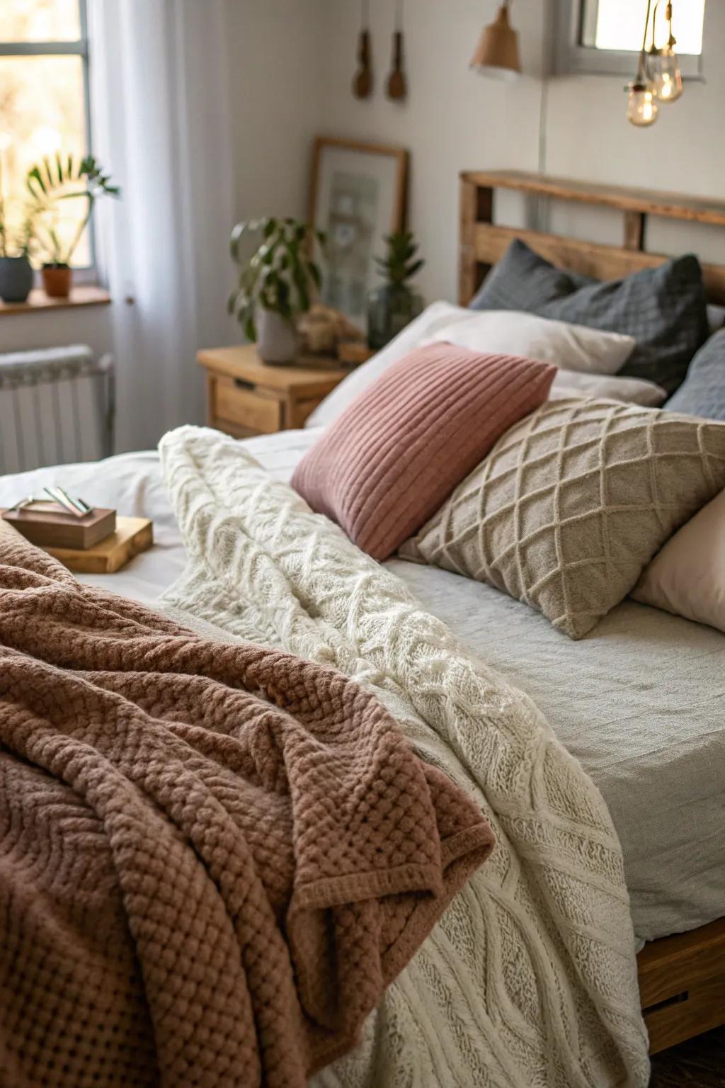 Layering textures for a cozy and inviting bed.