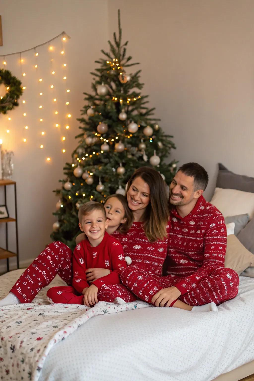 Celebrate holiday morning in coordinated sleepwear.