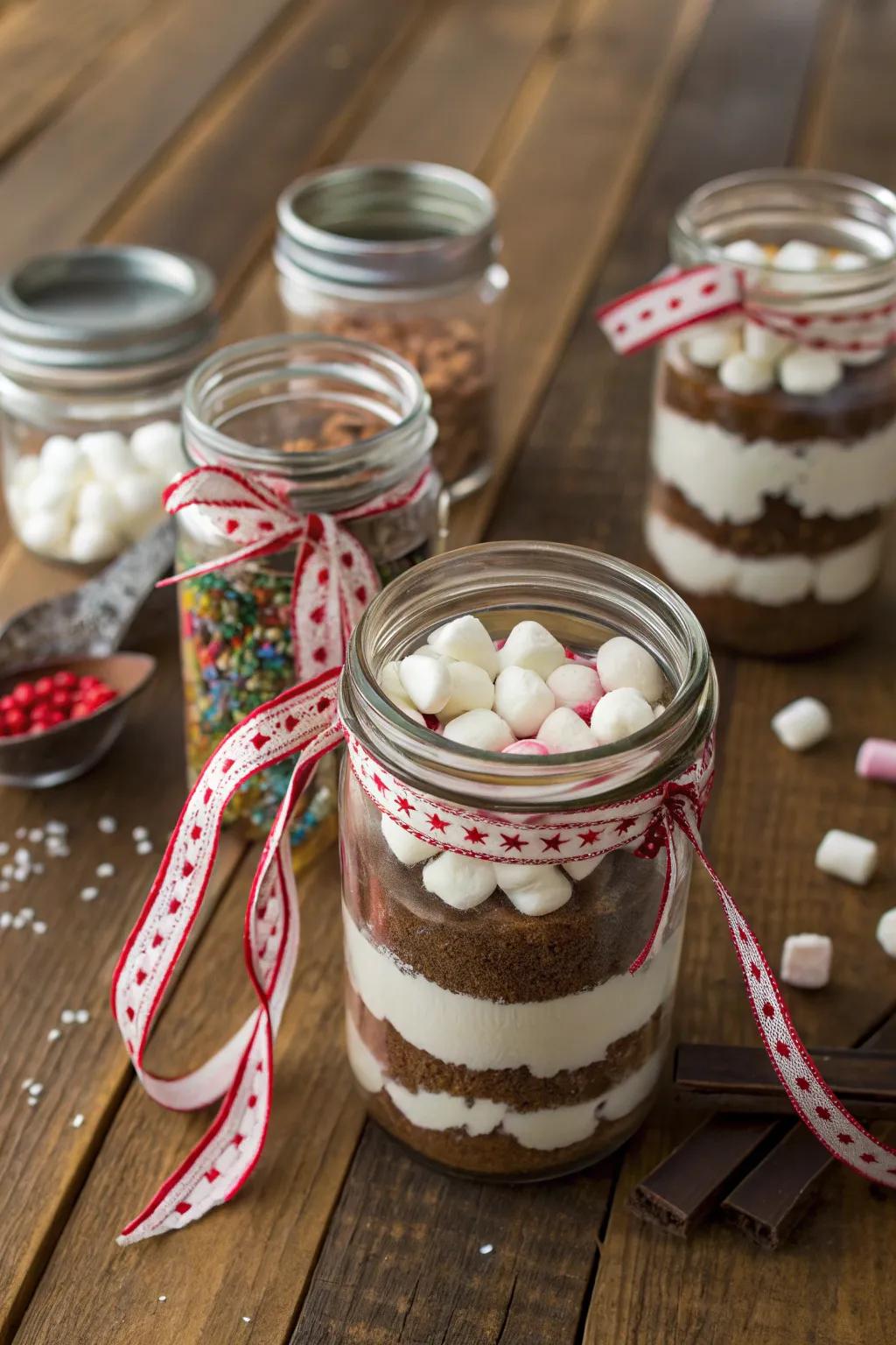 Homemade hot cocoa mix in charming gift jars