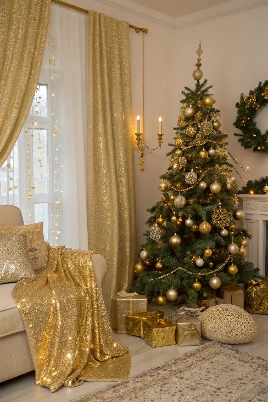 A touch of luxury with glamorous gold Christmas decor.