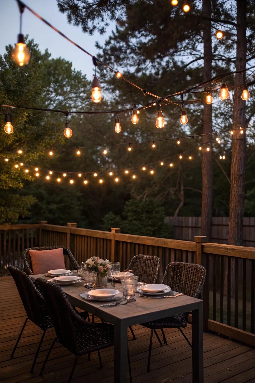 String lights add a whimsical touch to any deck party.