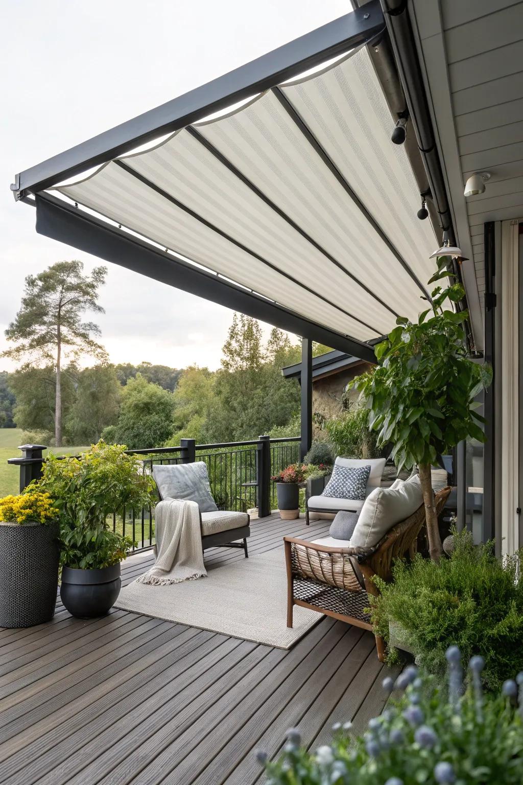 Retractable awnings provide versatile shade options suitable for every event.