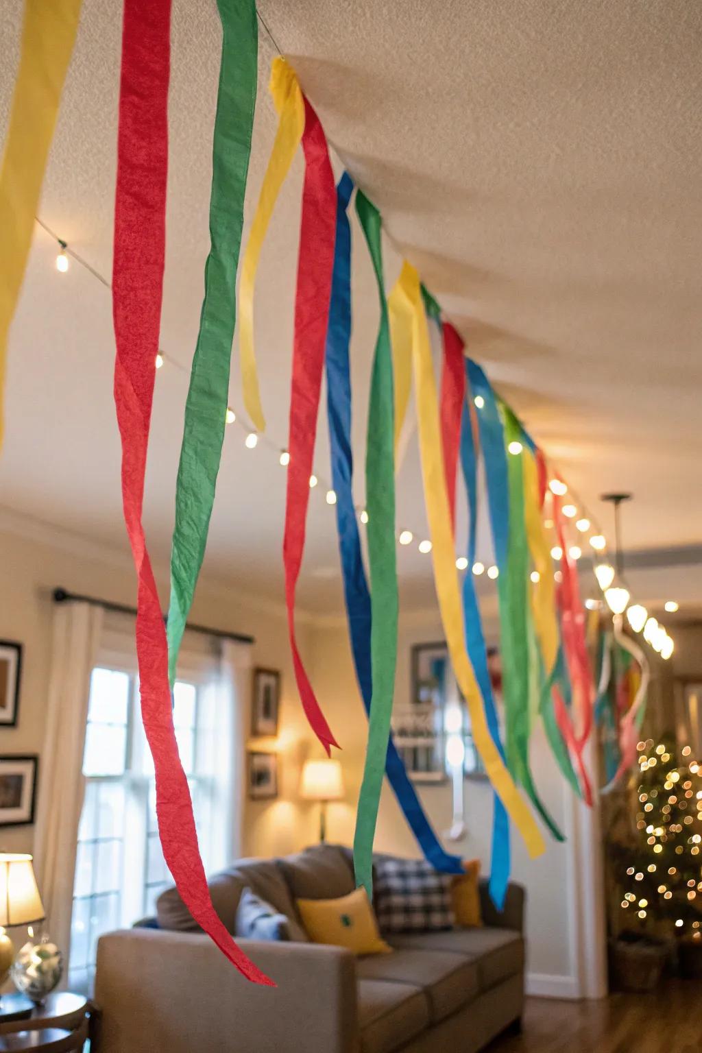 Evoke a celebratory atmosphere with flowing streamers.