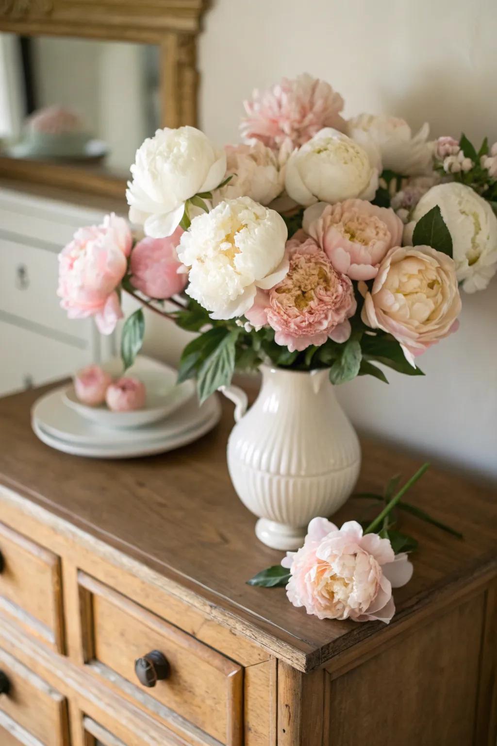 A magical peony arrangement showcasing soft pastel shades.