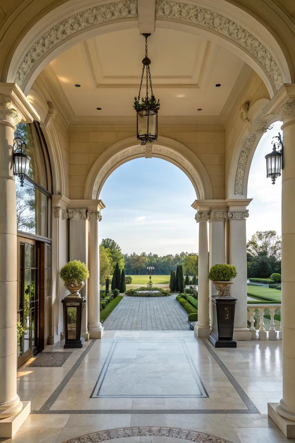 Columns and arches lend an aspect of grandeur to this portal.