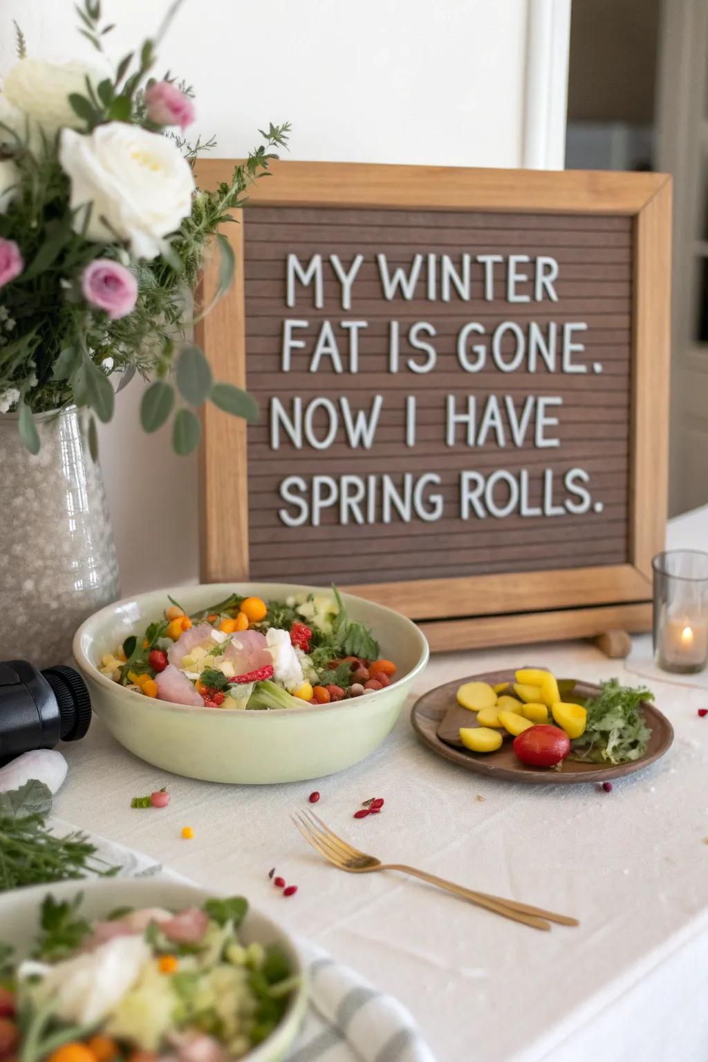 Celebrate the change to lighter meals with a sprinkle of humor.