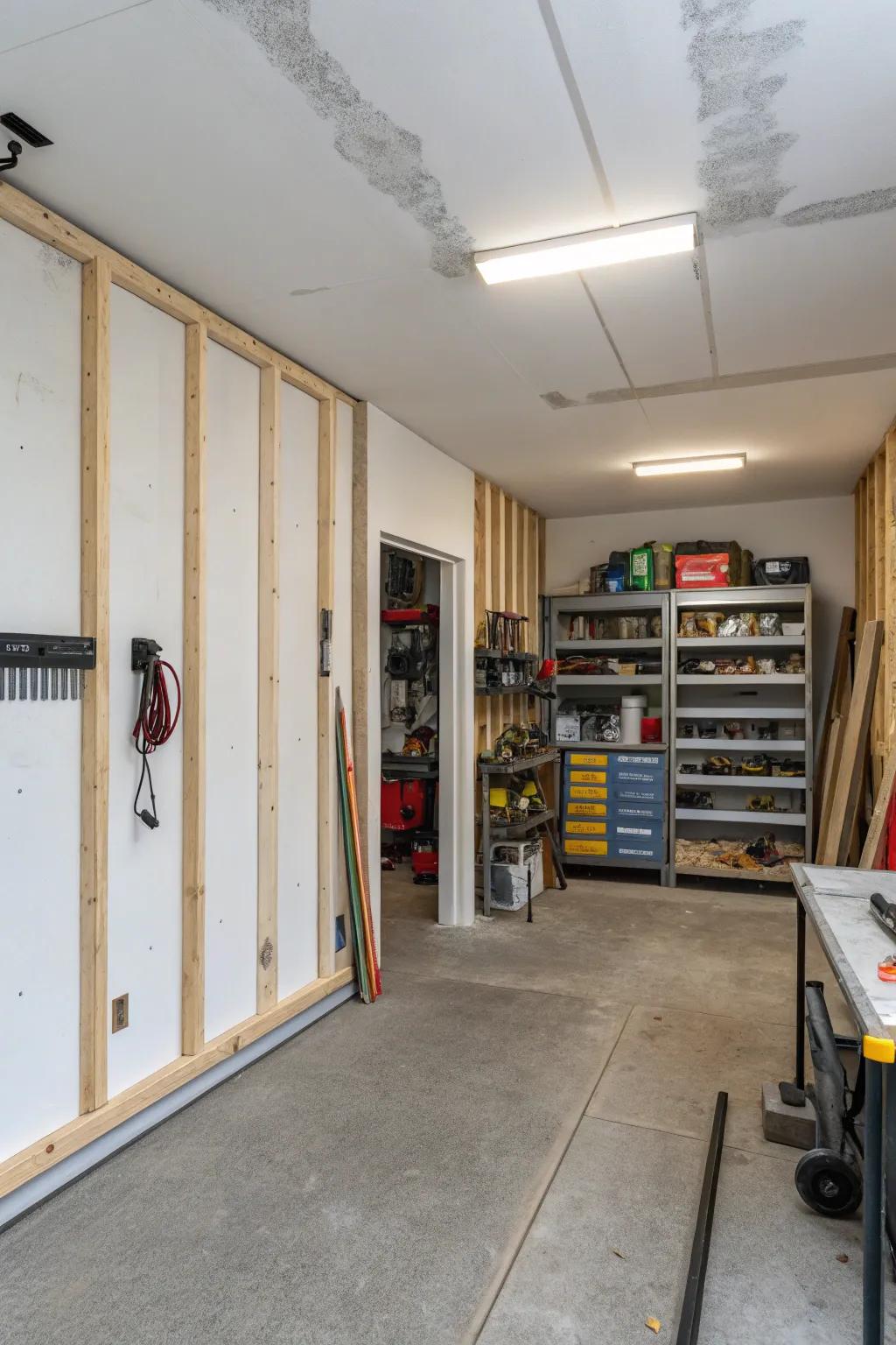 Structural walls establish a distinct and lasting division in your garage.