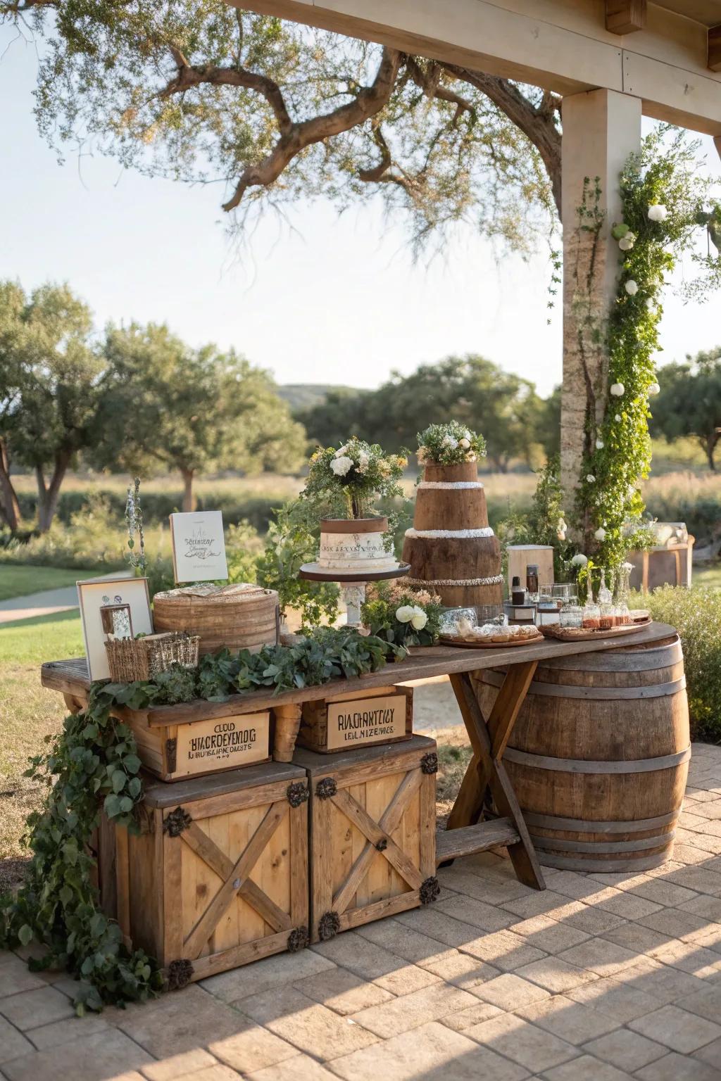 Bring the warmth of nature to your gift table with rustic elements.