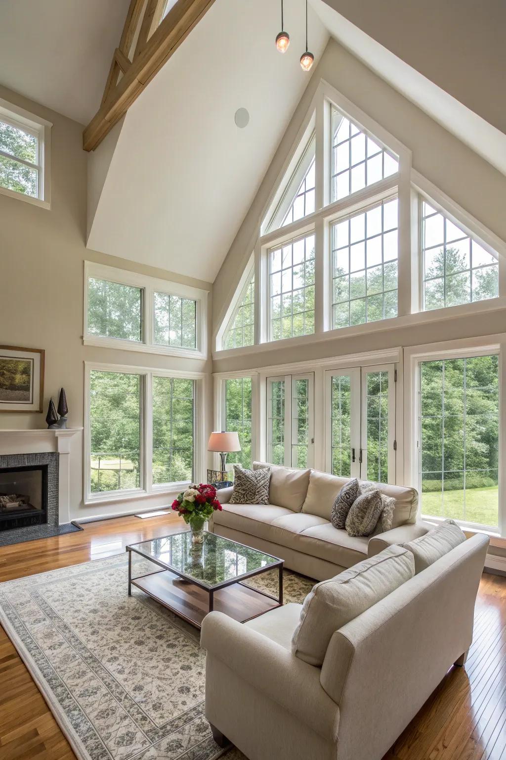 Vaulted ceilings create an open and airy feel, perfect for spacious rooms.