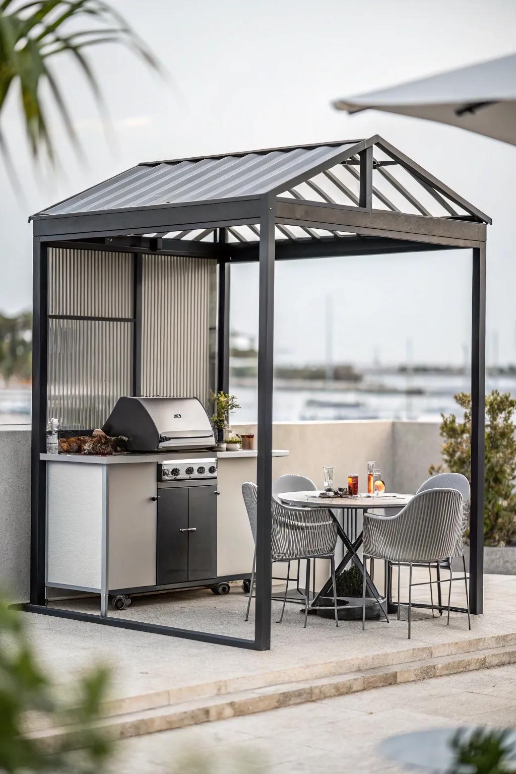 A minimalist grill hut that has modern and elegant lines.