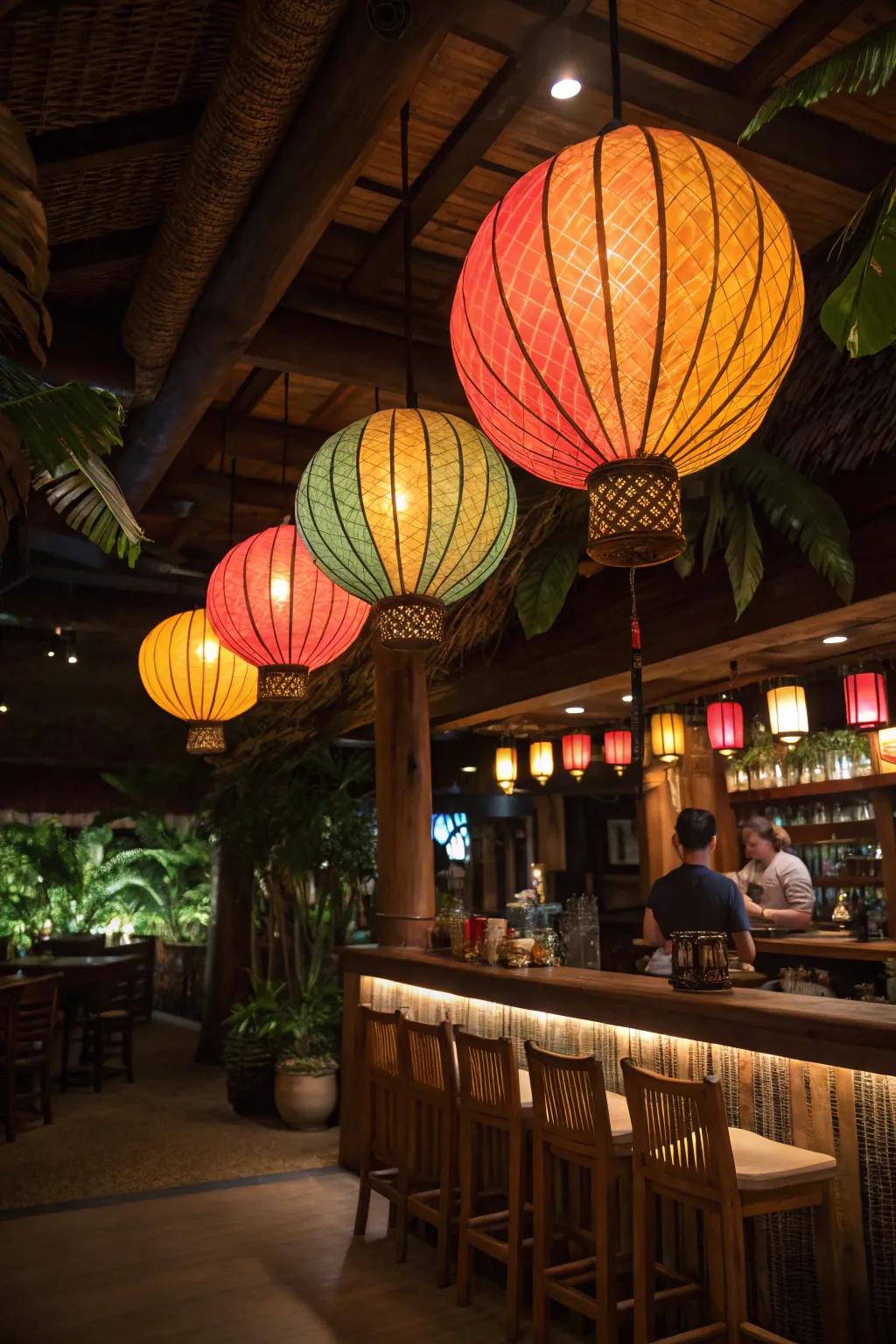 Infuse warmth and color with tropical lantern lighting.