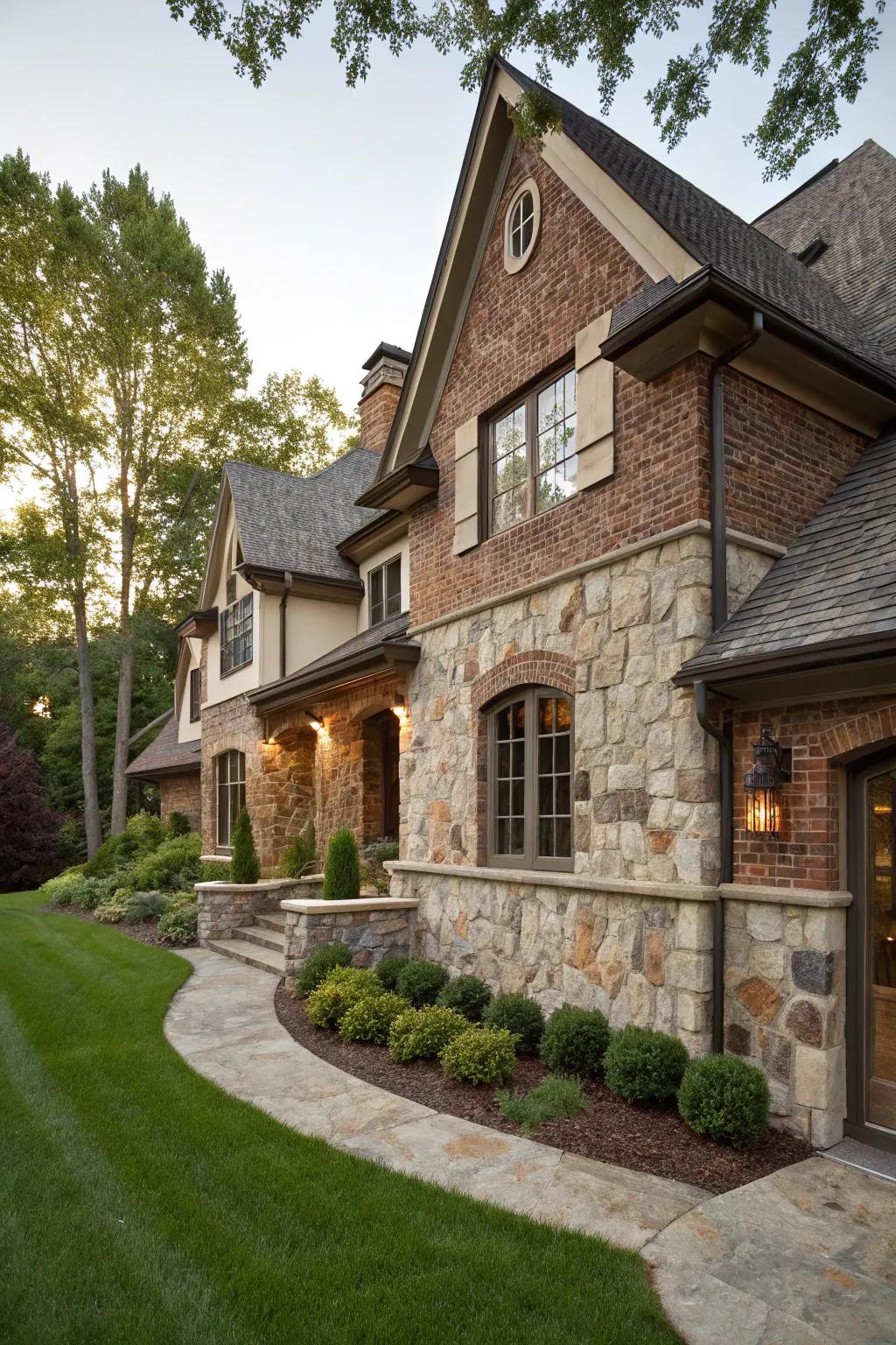 A classic brick and stone facade offers timeless allure.
