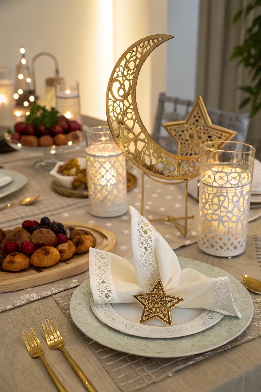 Crescent moon and star motifs add a celestial touch to the table