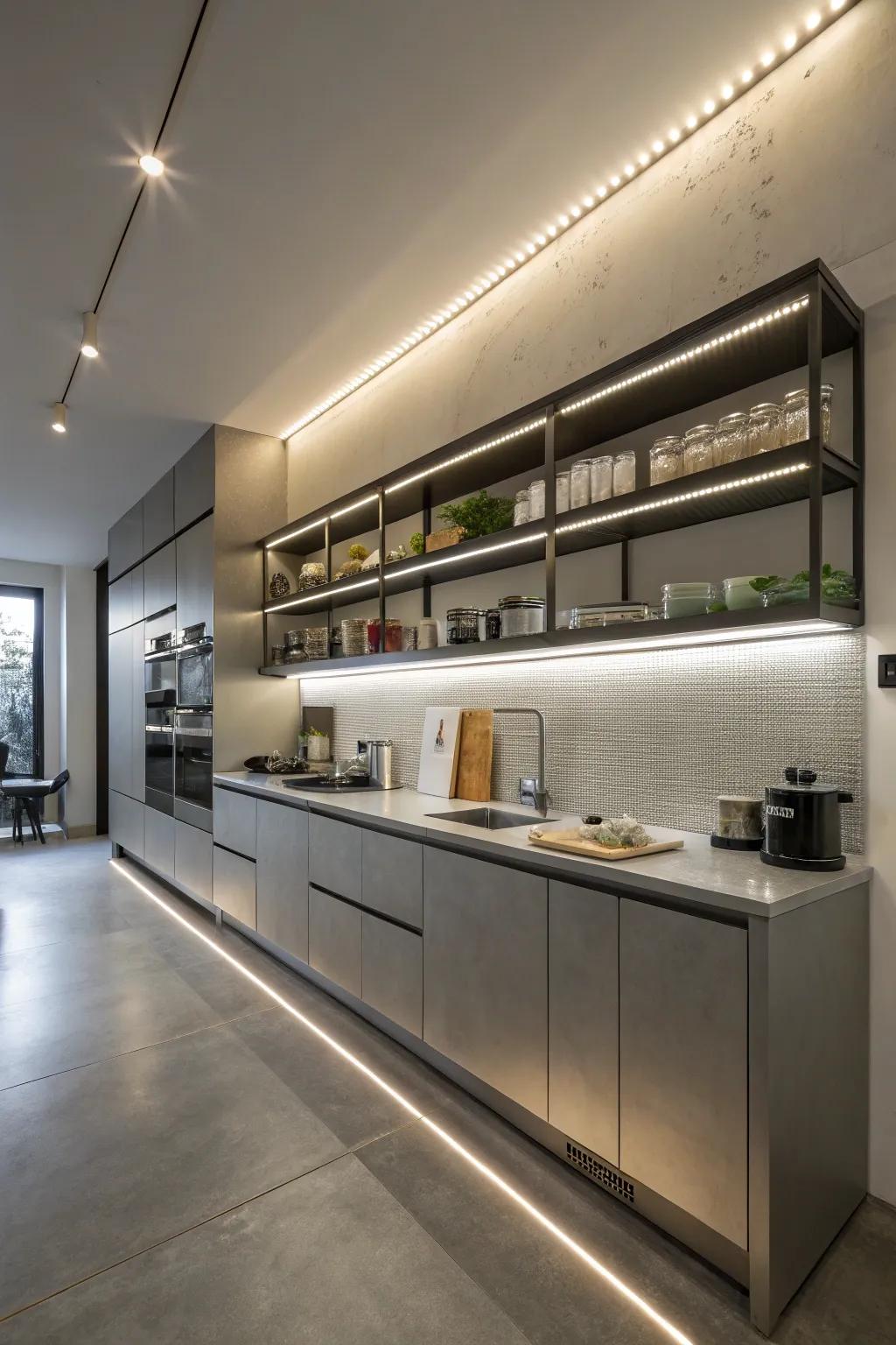 Plant-inspired cooking space featuring LED ribbon lighting