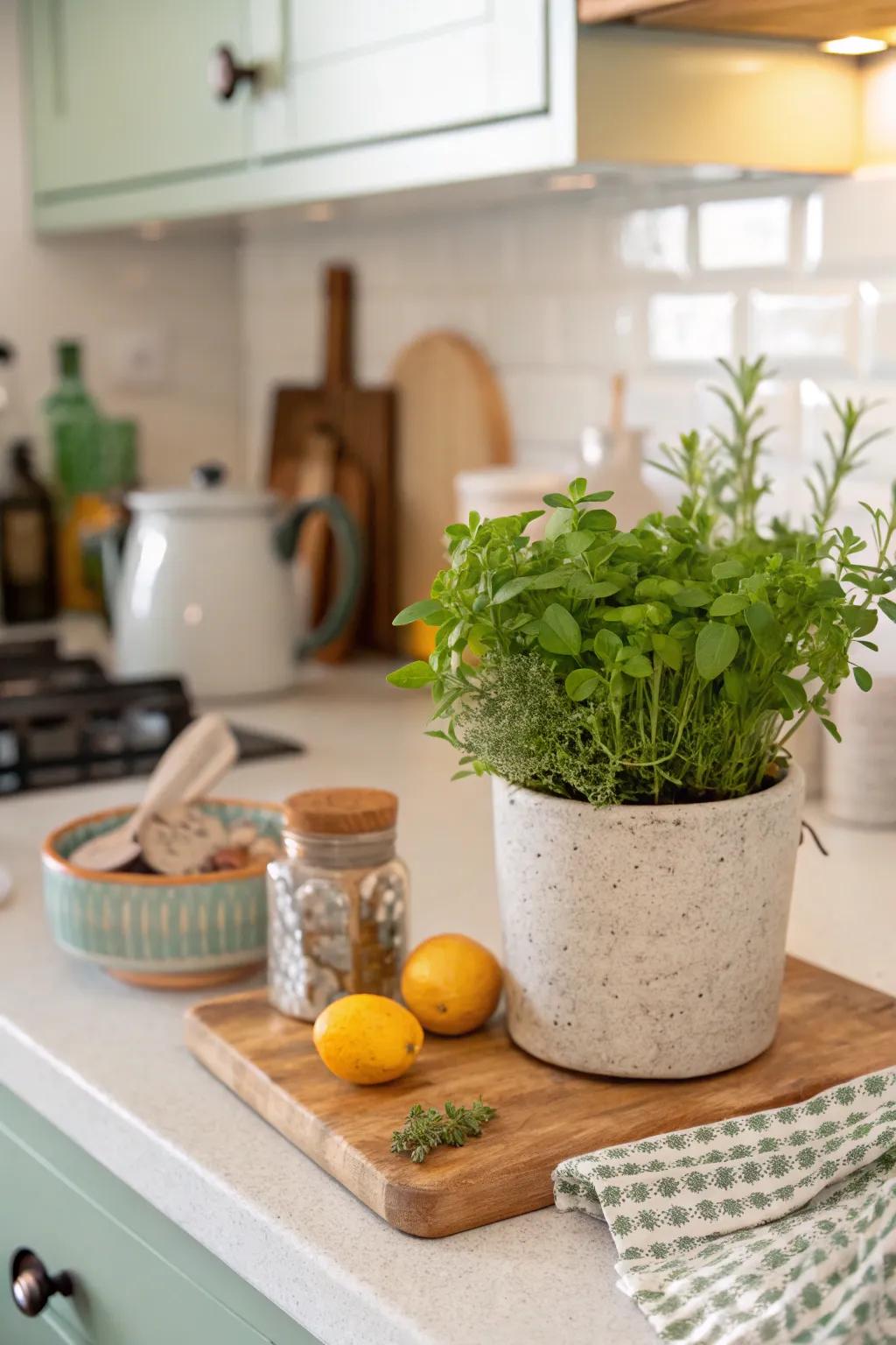 Foliage imparts a revitalizing element to your kitchen scene.