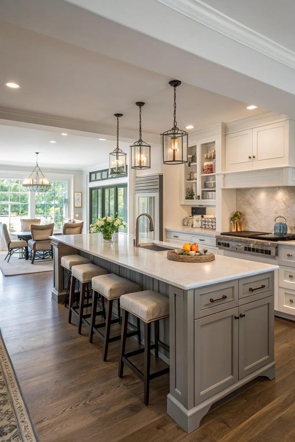 A versatile kitchen island that serves multiple purposes effectively.